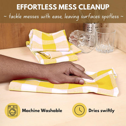 Native Fab Yellow Buffalo Dish Towel 16"x26", Set of 12 - Cotton Plaid Towels, Soft Absorbent Dishcloths with Hanging Loop, Kitchen Towels for Quick Drying - Yellow White