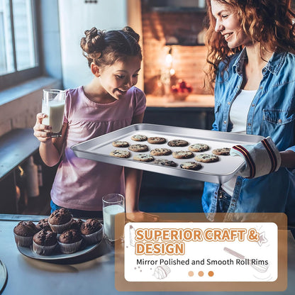 Stainless Steel Baking Sheet Set of 2, Deedro Cookie Sheet Metal Baking Pan Oven Tray, Non Toxic & Heavy Duty, Rust Free & Mirror Finish, Easy Clean & Dishwasher Safe, 20 x 14 x 1.3 Inch