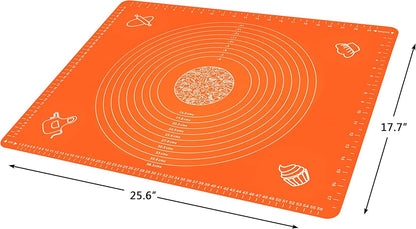 Silicone Baking Mat for Rolling Pastry Dough with Measurements, 19.7" x 15.7" BPA Free Non stick and Non Slip Orange Table Sheet Baking Supplies for Bake Pizza Cake