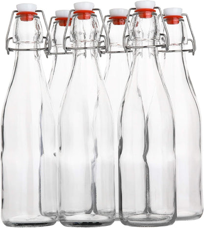 AYL Flip Top Glass Bottle [16 fl. oz./Pack of 6]– Swing Top Brewing Bottle with Stopper for Beverages, Oil, Vinegar, Kombucha, Beer, Water, Soda, Kefir – Airtight Lid & Leak Proof Cap – Clear