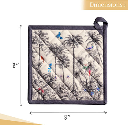 Maison d' Hermine Pot Holders Set 100% Cotton Heat Resistant Potholders 8" x 8" Hot Pads with Loop BBQ, Cooking, Baking, Grilling, Kitchen, Handling Hot Pans (Pack of 2, Amazonia)