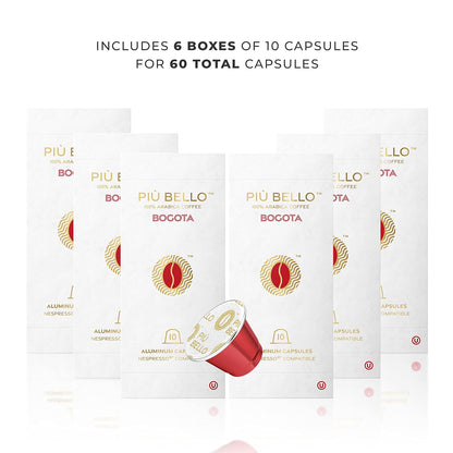 Piu Bello Bogota Espresso Coffee Pods for Nespresso Original Machines – Compatible Capsules Pack – Rich & Balanced Taste – Strong Italian Espresso Flavor – Kosher Certified (60 Count, Single Flavor)