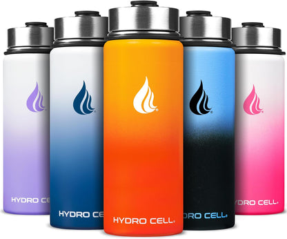 HYDRO CELL Stainless Steel Insulated Water Bottle with Straw - For Cold & Hot Drinks - Metal Vacuum Flask with Screw Cap and Modern Leakproof Sport Thermos for Adults (Red/Orange 18oz)