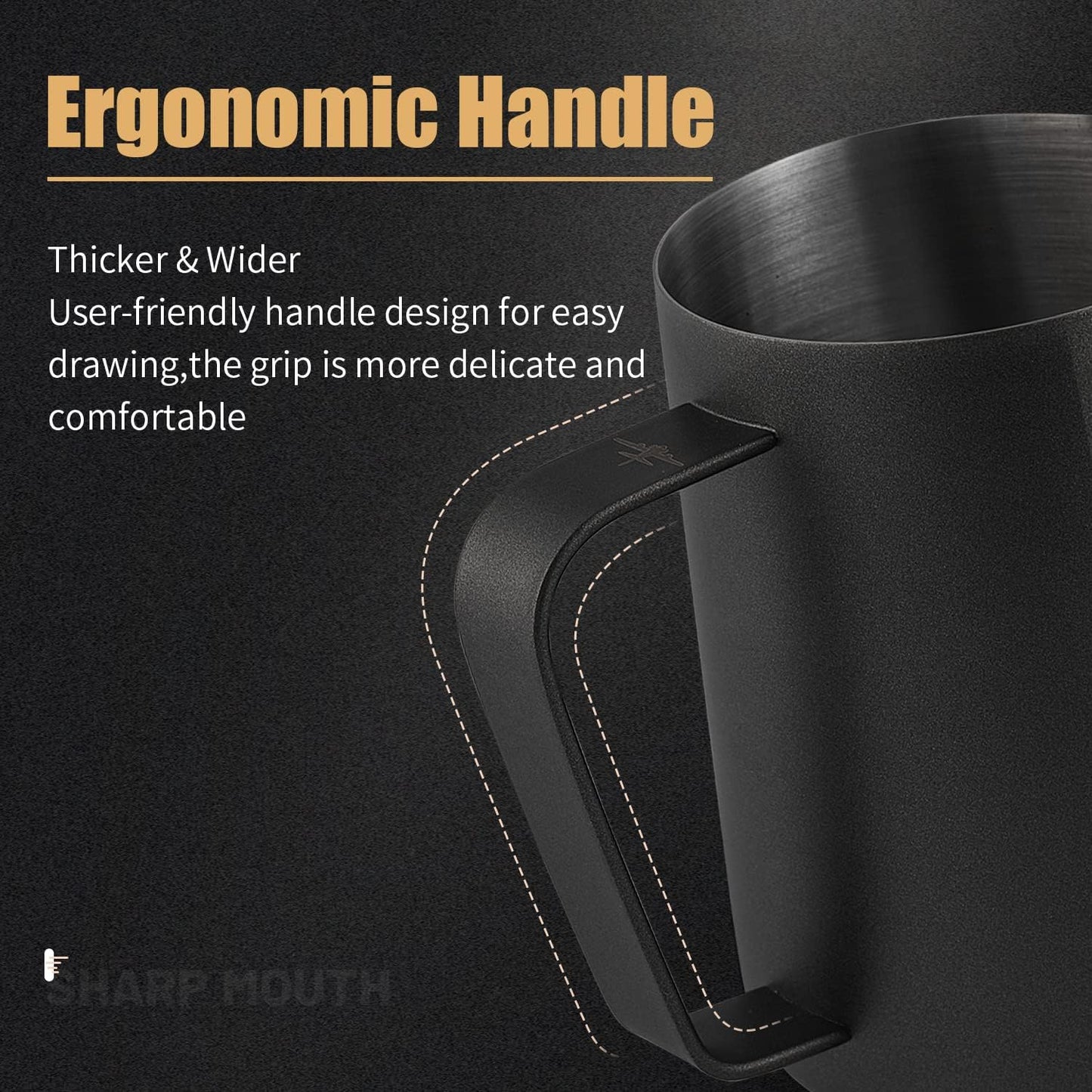 MHW-3BOMBER Milk Frothing Pitcher, 20oz/600ml Milk Frother Cup for Barista, SUS304 Stainless Steel Espresso Steaming Pitchers for Milk/Coffee/Latte Art (Matte Black) P3014B-OS