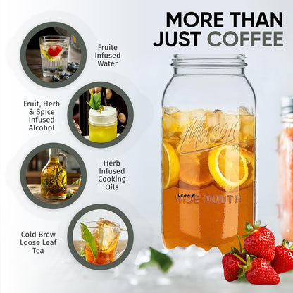 Altura The TUBE+ Cold Brew Coffee Maker and Tea Infuser for Wide Mouth Mason Jars - Stainless Steel Cold Brew Filter Strainer for Iced Coffee, Fruit Water & More - (64oz/2qt)