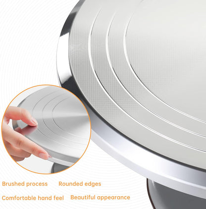 Revolving 12 Inch Round Aluminum Cake Decorating Stand - Turntable, Rotating for Pastries & Decorations
