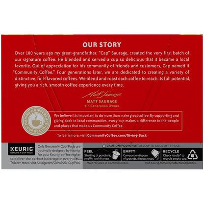 Community Coffee 100% Colombia 72 Count Coffee Pods, Medium Dark Roast, Compatible with Keurig 2.0 K-cup Brewers, 12 Count (Pack of 6)