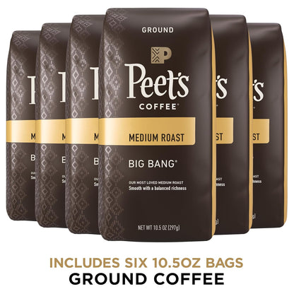 Peet's Coffee, Medium Roast Ground Coffee - Big Bang 63 Ounces (6 Bags of 10.5 Ounces)