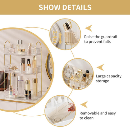 YCIA&DONE Bathroom Organizer Countertop, Makeup Storage, Skincare Cosmetic Tray Shelf, Perfume Holder Rack for Vanity Counter, Large Capacity, Easy to Install, Clean, 3 Tiers, Clear White