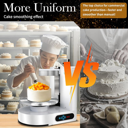 Cake Decorating Machine 4-12 Inch Cake Icing Frosting Smoother Decorating Low Noise 60-320 RPM 304 Stainless Steel Scraping for Stable Fast 110V Automatic for Butter Cream, 43LB