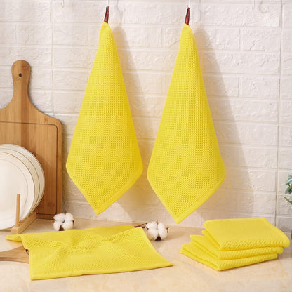 Kitinjoy 100% Cotton Kitchen Dish Cloths, 6 Pack Waffle Weave Ultra Soft Absorbent Dish Towels for Drying Dishes Quick Drying Kitchen Towels Dish Rags, 12 X 12 Inches, Yellow