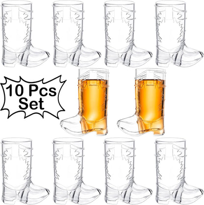 2 Ounce Cowboy Boot Shot Glasses | 10pcs Pack Double Ounce Plastic Shot Glass | Western Boot Shot Glasses for Parties | Bachelor Bachelorette Cowboy Parties | 4th of July Shot Glasses