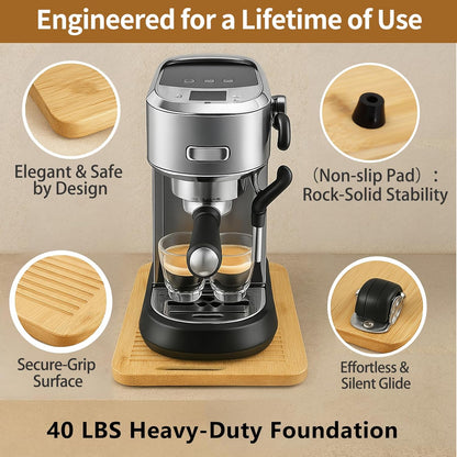 Bamboo Appliance Slider|13"D x 16"W Sliding Tray for Coffee Maker on Countertop|Heavy-Duty Coffee Pot Slider Tray & Kitchen Caddy for KitchenAid Mixer, Air Fryer