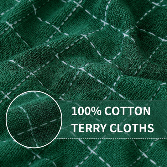 Homaxy 100% Cotton Terry Kitchen Dish Cloths, Ultra Soft and Absorbent Dish Towels for Kitchen, Perfect for Drying and Washing Dishes, 12 Pack, 12 x 12 Inches, Dark Green
