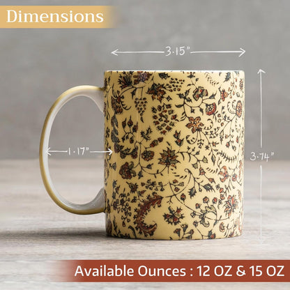 Maison d' Hermine Coffee Mug with Handles Fine Bone China Mugs Pack of One Tea Cups for Hot Beverages Cappuccino Latte Home Restaurant Office Perfect for Gift (Lakshmi - Daya, 12 Ounce)