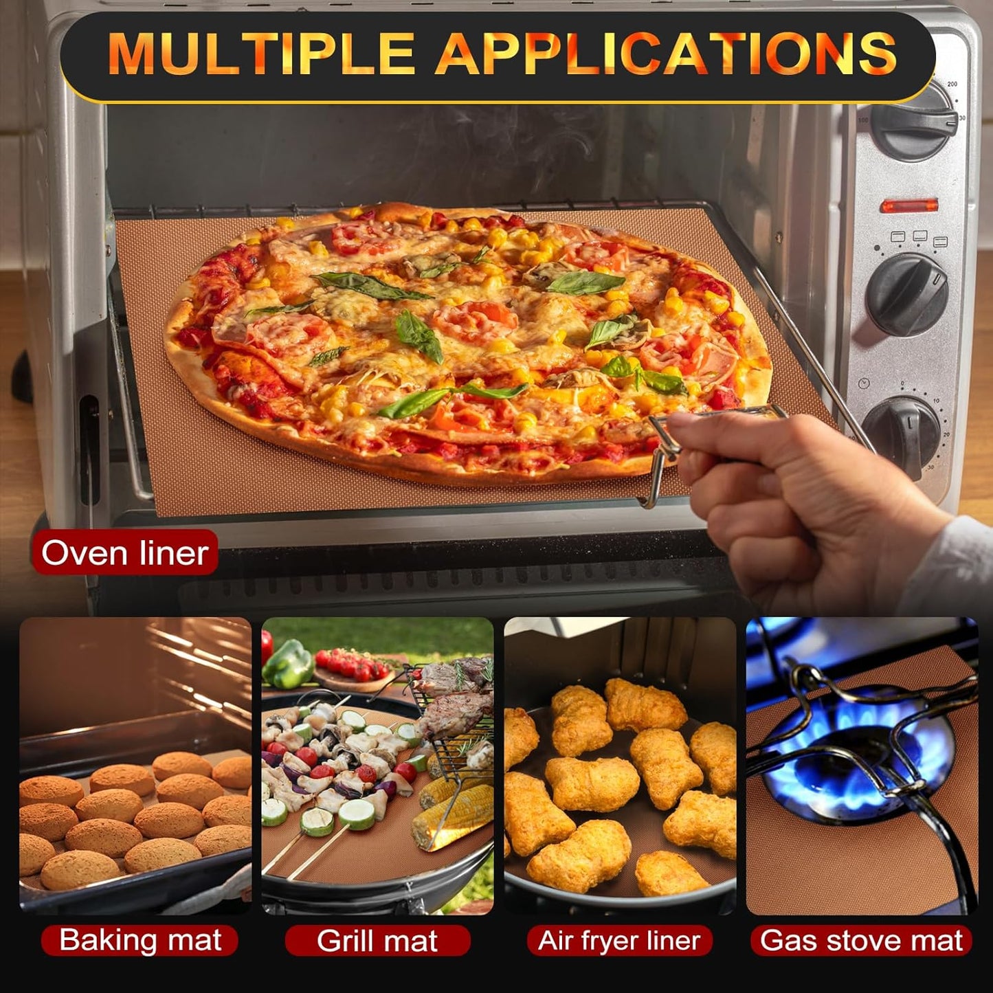 Large Oven Liners for Bottom of Oven, 17"x75" Heavy Duty Non-Stick Oven Liner Mat, Reusable Heat Resistant Grill & Baking Mat, BPA/PFOA Free Roaster Liners, Fits Electric, Gas, Toaster Ovens (Copper)