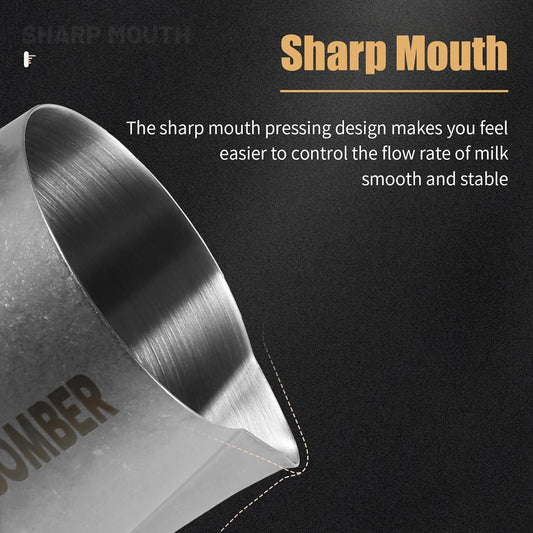 MHW-3BOMBER Milk Frothing Pitcher, 20oz/600ml Frother Cup for Barista, SUS304 Stainless Steel Espresso Steaming Pitcher for Coffee/Latte Art, P3015SS-OS