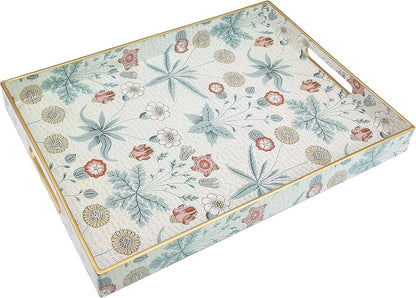 Rectangle Serving Tray with Handles, Coffee Table Tray for Ottoman, Living Room, Outdoor Tray for Patio Entertaining, Serving Breakfast Kitchen Platter, Daisy