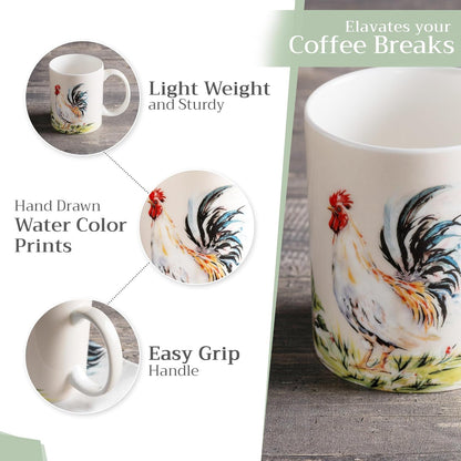Maison d' Hermine Coffee Mug with Handles Fine Bone China Mugs Pack of One Tea Cups for Hot Beverages Cappuccino Latte Home Restaurant Office Perfect for Gift (Campagne - Coq, 12 Ounce)