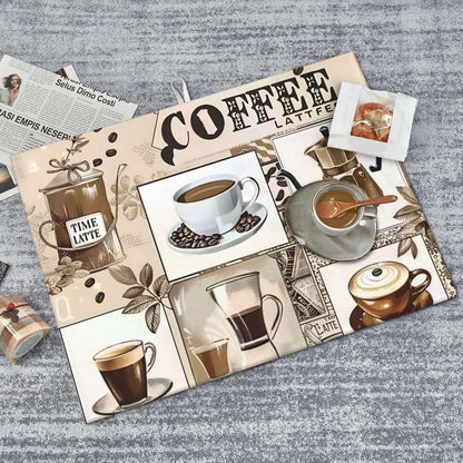 Coffee Dish Drying Mat, Highly Absorbent Microfiber Kitchen Counter Pad Reusable Washable, 18*24"