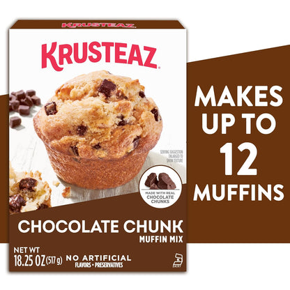 Krusteaz Chocolate Chunk Muffin Mix, With Real Chocolate, No Artificial Flavors or Preservatives, 18.25-ounce Boxes (Pack of 12)