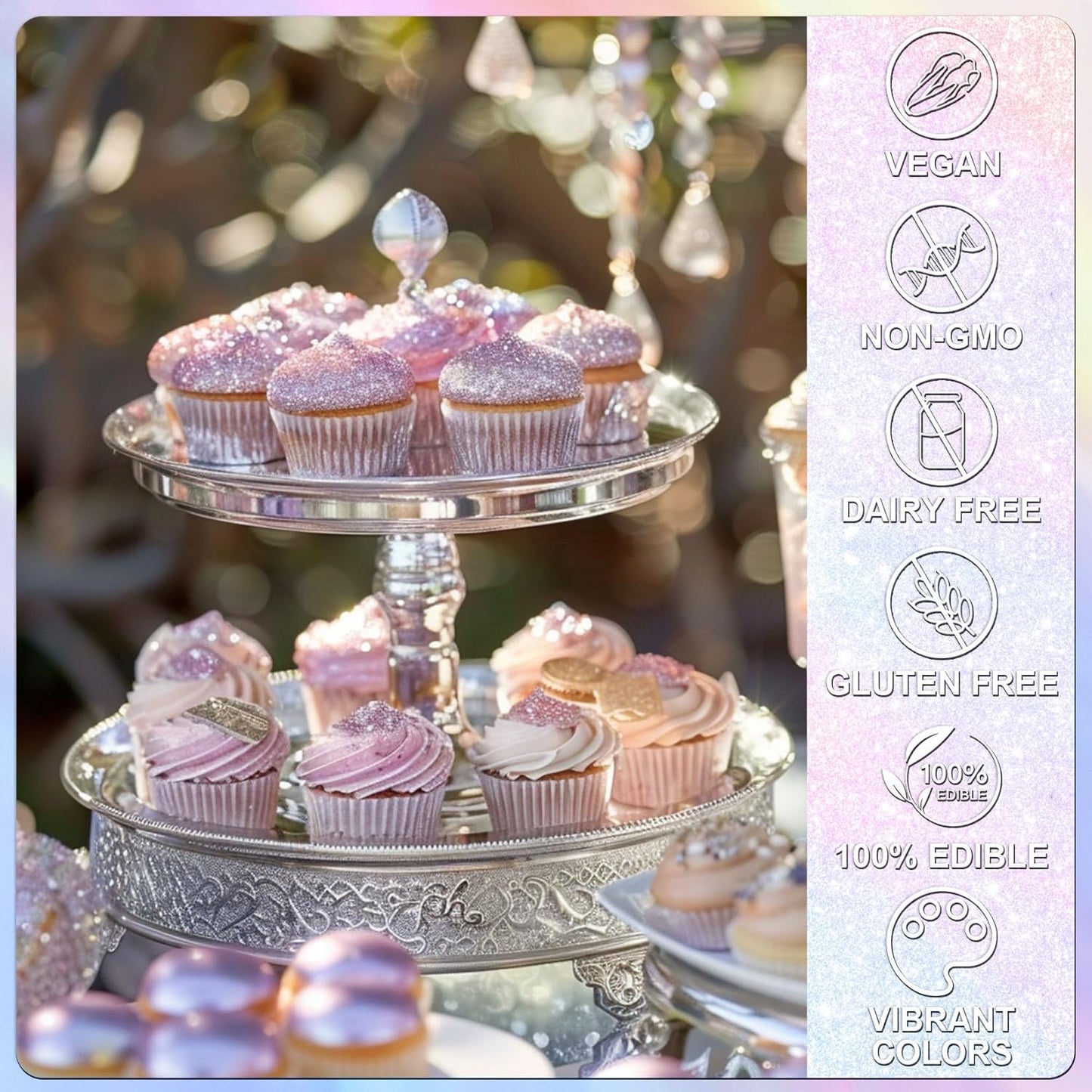 Iridescent Rainbow Edible Glitter - 5g Food Grade Cake Decorating Shimmering Glitter, Edible Sprinkle Luster Dust for Drinks, Chocolates, Fondant, Strawberries, Cupcakes, Candy, Cookie - Vegan