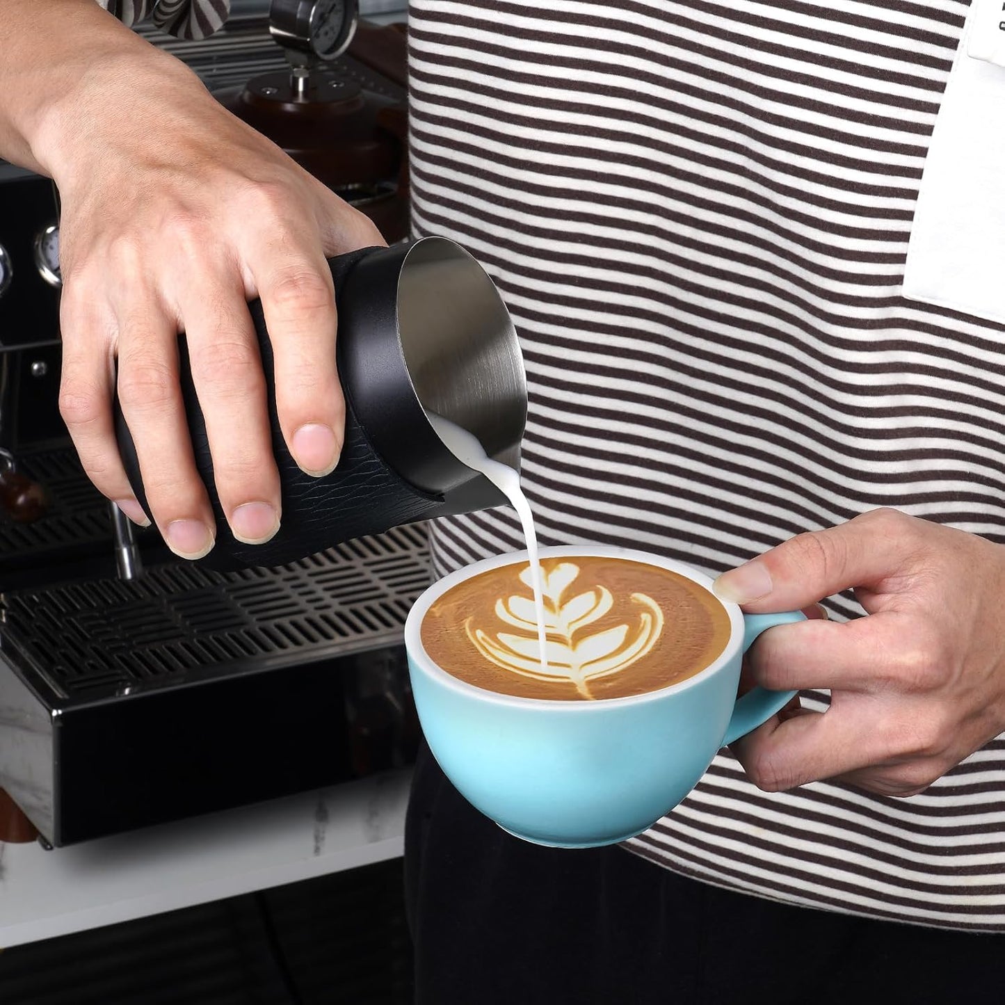 IKAPE Espresso Milk Pitcher, 15.04/450ml Milk Frothing Jug without Handle, Espresso Steaming Pitcher with Sharp Spout for Espresso Barista Tool(black)