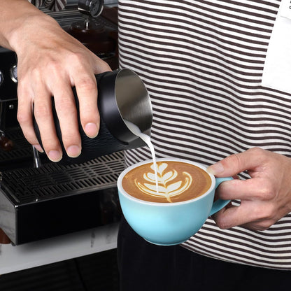 IKAPE Espresso Milk Pitcher, 15.04/450ml Milk Frothing Jug without Handle, Espresso Steaming Pitcher with Sharp Spout for Espresso Barista Tool(black)