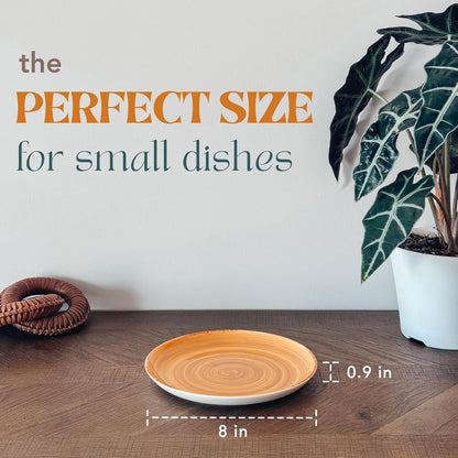 Mora Ceramic Helix Swirl Salad Plates Set of 6, 8in Spiral Porcelain Dish for Kitchen, Small Dinner, Lunch, Appetizer, Dessert, etc - Dishwasher, Microwave, Freezer, Oven Safe Dishware - Earth Colors