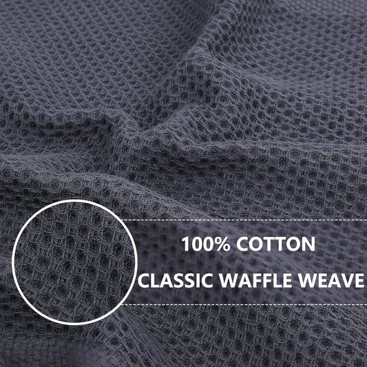 Homaxy 100% Cotton Waffle Weave Kitchen Dish Towels, Ultra Soft Absorbent Quick Drying Cleaning Towel, 13 x 28 Inches, 8-Pack, Dark Grey