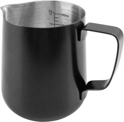 12oz/350ml Matte Black Milk Frothing Pitcher, Stainless Steel Espresso Latte Cup Steaming Pitcher Creamer Cup, Milk Frother Cup Espresso Machine Accessories Barista Tools Jug for Coffee Cappuccino