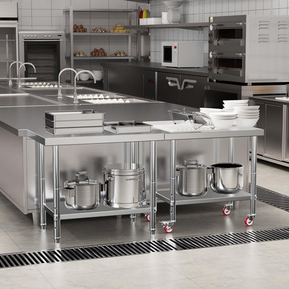 Stainless Steel Table for Prep & Work with 4 Caster Wheels with Backsplash 24 x 36 NSF Metal Commercial Kitchen Adjustable Under Shelf Worktable for Restaurant Home Outdoor