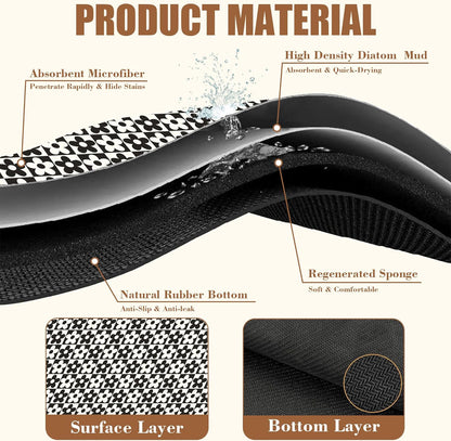 Black and White Checkered Flower Dish Drying Mat for Kitchen Counter Absorbent Coffee Mat Hide Stain Rubber Backed Drying Rack Pad Espresso Machine Coffee Bar Accessories 15.7 x 23.6 Inch