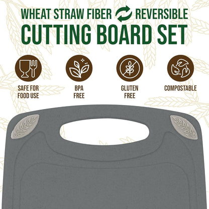 2-Piece Reversible Cutting Board Set Made from Natural Food Grade Wheat Straw Material - Eco-Conscious Alternative to Plastic - Gluten Free & BPA Free Chopping Boards for Kitchen