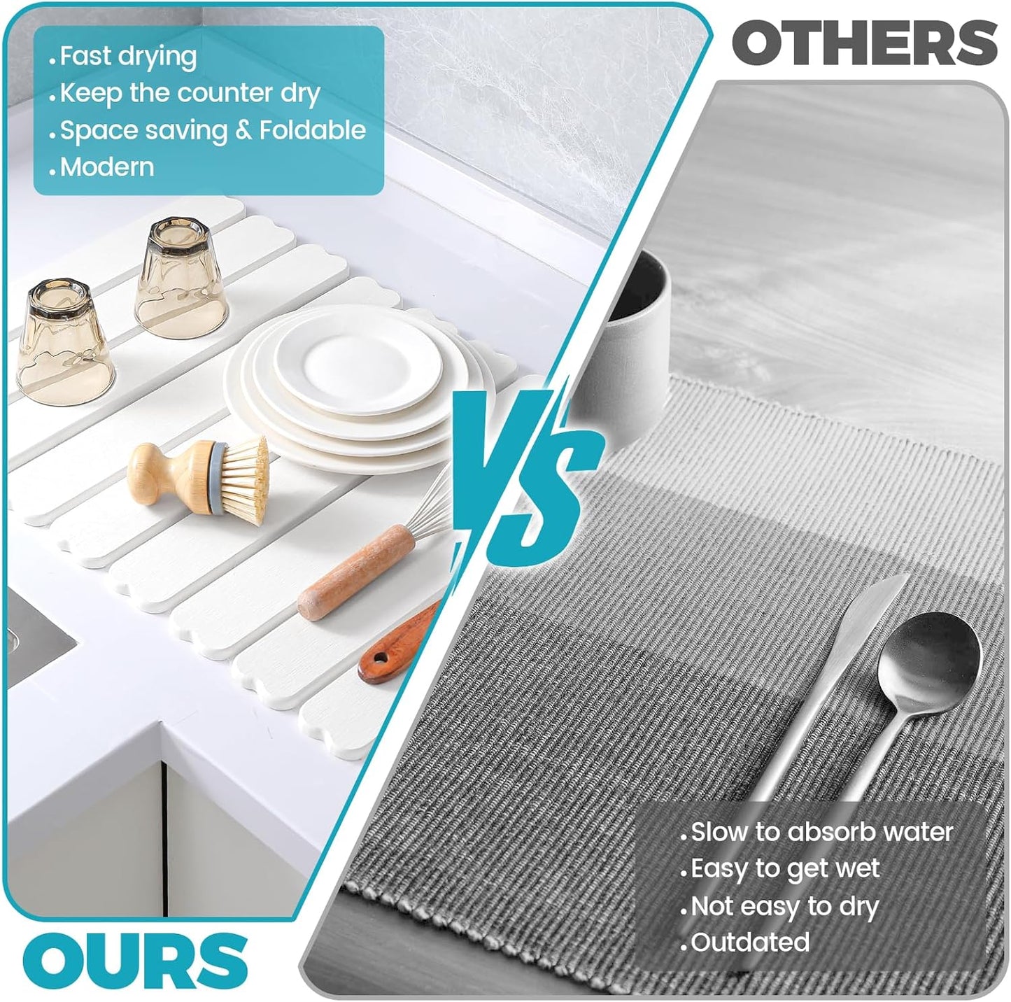Extral Large Quick Dry Stone Drying Mat for Kitchen Counter,28x16 Inch Collapsible Eco-Friendly Absorbent Diatomaceous Earth Mat for Dishes Cups,Dish Drying Mats (White-Love Shape, 28x16 inch)