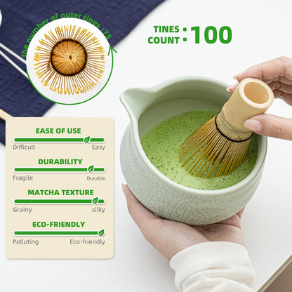 TEANAGOO Matcha Whisk Set Green,7 Pcs Matcha Set,Matcha Starter Kit for Ceremony,Matcha Tea Set for Making Breakfast/Latte,Green Matcha Bowl(Chawan) whith Spout and Whisk,Gift for Friend/Family
