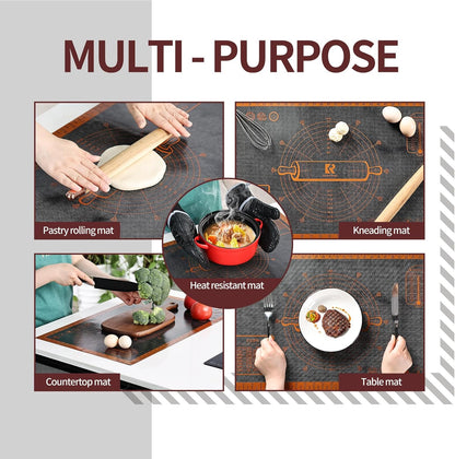 Silicone Pastry Mat Extra Large with Measurements 26''x16'' for Reusable,Non-slip Silicone Baking Mat, Counter, Dough Rolling, Oven Liner,Fondant/Pie Crust (Translucent_Orange, 16''W x 26''L)