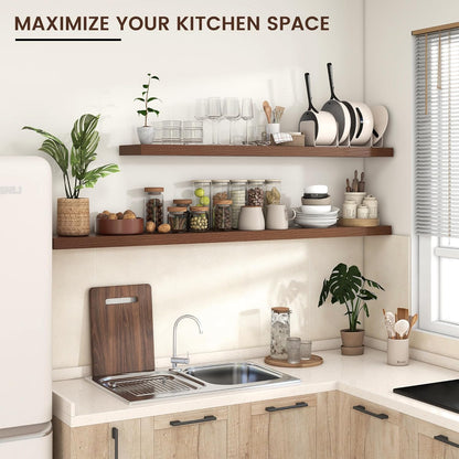 Floating Shelves for Wall, Large Wall Mounted Shelves with Invisible Brackets, Long Wood Floating Shelf for Living Room, Bedroom, Kitchen, (Walnut, 72" W x 9" D x 1.5" H)