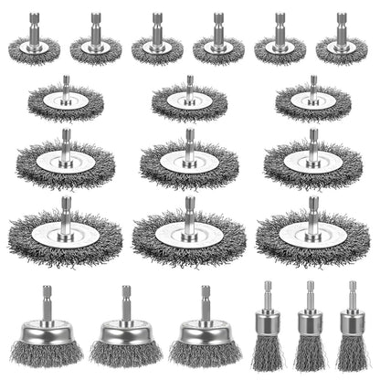 21 Packs Carbon Steel Wire Wheel Brush with 1/4-Inch Hex Shank Cup Pen Wheel Brush Set, Wire Brush for Drill for Rust Removal Scrub Surfaces Paint from Metal Wood