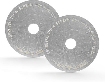 MHW-3BOMBER 58.5mm Espresso Puck Screen with Round Hole 2 Packs Metal Espresso Filter 0.8mm Thickness Coffee Filter for La Marzocco/Gaggia FG7011-OS