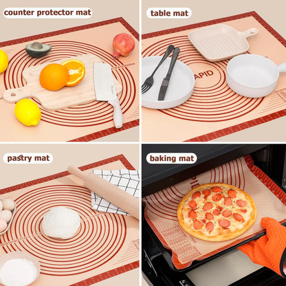 Sapid Extra Thick Silicone Pastry Mat Non-slip with Measurements for Non-stick Silicone Baking Mat Extra Large, Dough Rolling, Pie Crust, Kneading Mats, Countertop, Placement Mats (24" x 36", Red)