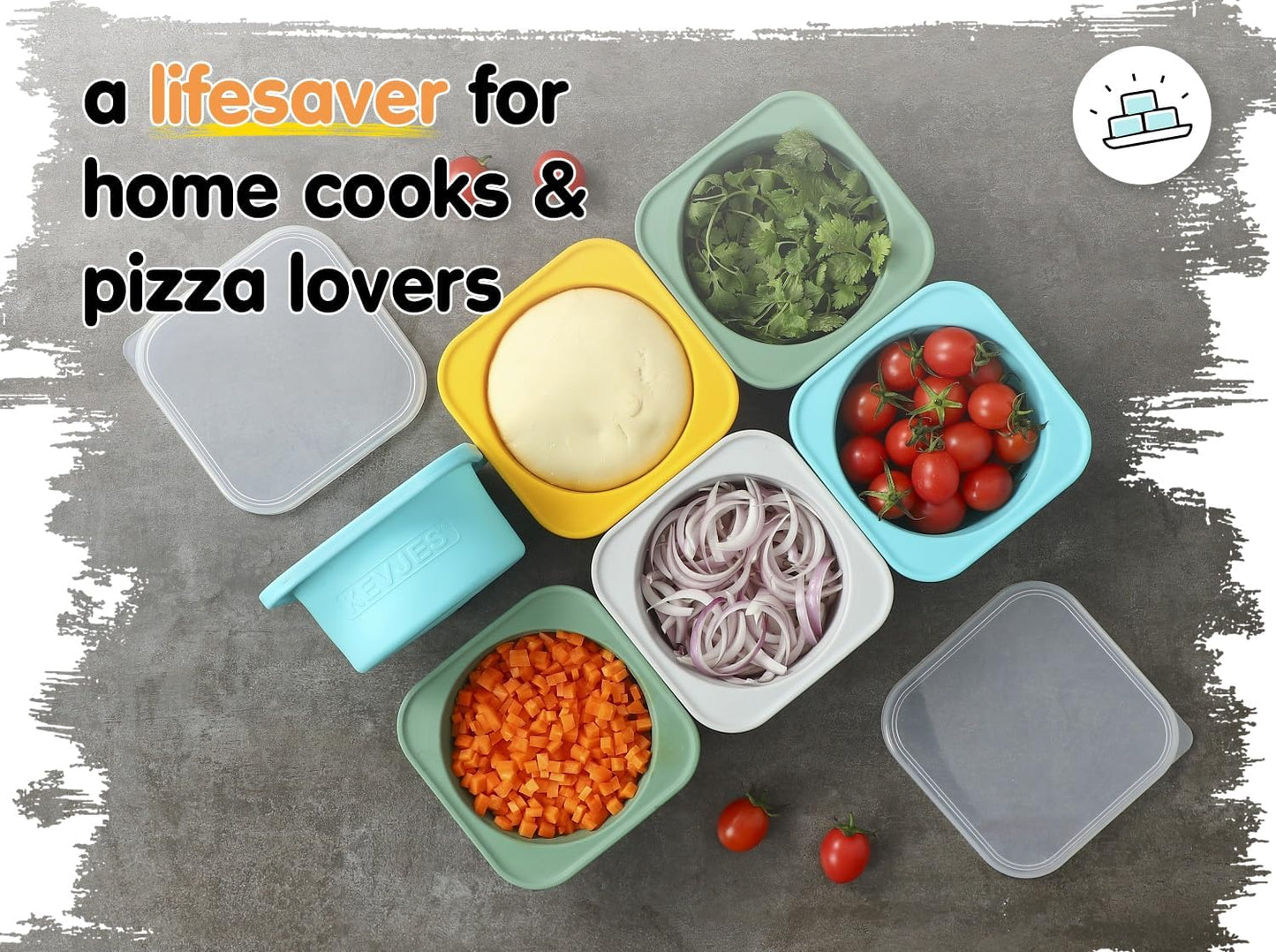 Stackable Silicone Artisan Pizza Dough Proofing Proving Boxes with Air-tight Lids-4pack-500ml Volume for 250g Dough Ball (Space Grey)