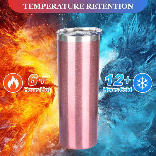 20 oz Skinny Tumblers with Lid and Straw,Stainless Steel Vacuum Insulated Tumbler Cup Double Wall Travel Coffee Mug, Thermal Water Tumbler for Hot and Cold Drinks(Rose Gold,8)
