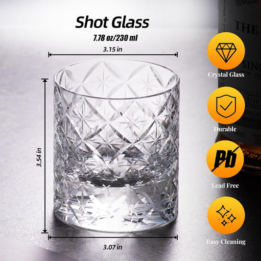 KAMMAK Crystal Whiskey Glasses Set of 2, Hand Blown 7.78oz Old Fashioned Glasses Stemless, Luxury Handcrafted Cocktail Glasses, Scotch Cup for Women, Men Gift for Rocks, Bourbon Barware, Bar
