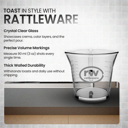Rattleware 3 oz Espresso Shot Glass Pitcher – Double Spouted Genuine Barista Measuring Cup with White Graduations in ml & oz – High-Volume, Commercial-Grade for Swift Espresso Pouring & Precision