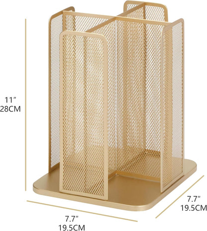 Annova Paper/Plastic Cup and Lid Holder Plastic Storage Organizer, 360°Rotating Coffee Mup Dispenser with 4 Compartments, Multifunctional Storage Rack for Home, Office, Bar, Coffee Shop (Gold)
