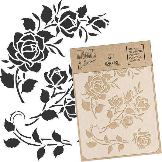 NAKLEO DIY Reusable Plastic Stencil - 30x42cm / 11.7” x 16.5” - Rose Flower Ornament - Art Craft Wall Painting Pattern Template Scrapbooking Decoupage - Fabric Furniture Wood