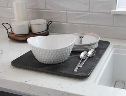 Large Stone Drying Mat for Kitchen Counter, Water Absorbing Stone, Quick Dry Stone Mat Kitchen, Diatomaceous Earth Dish Drying Mat (17.7 x 13.8 Inch Black Marble Drying Mat)