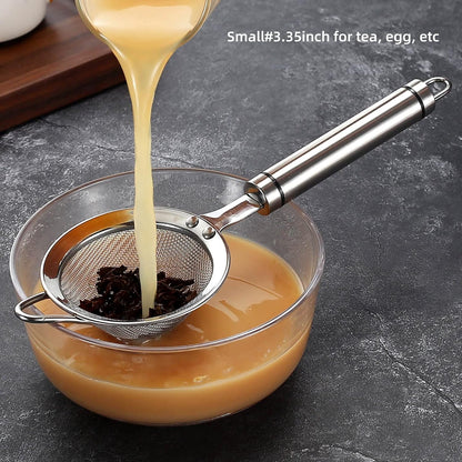 304 Stainless Steel Fine Mesh Strainers for Kitchen, Colander-Skimmer with Handle, Sieve Sifters for Food, Tea, Rice, Oil, Noodles, Fruits, Vegetable