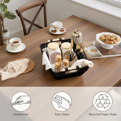 StorageWorks Large Wicker Storage Basket for Organizing with Wooden Handles, Toilet Paper Baskets for Bathroom, Black, 2-Pack